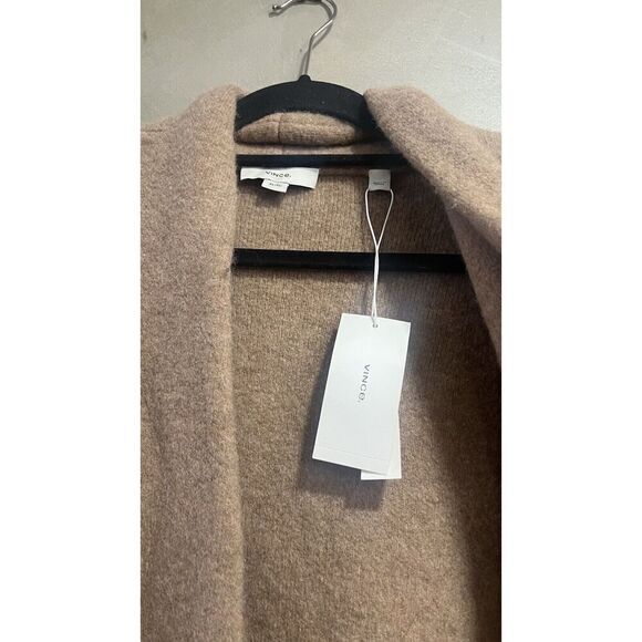 Vince Collarless Cardigan Coat Italian Wool Alpaca Bouclé Knit Camel XL NWT - Picture 7 of 11